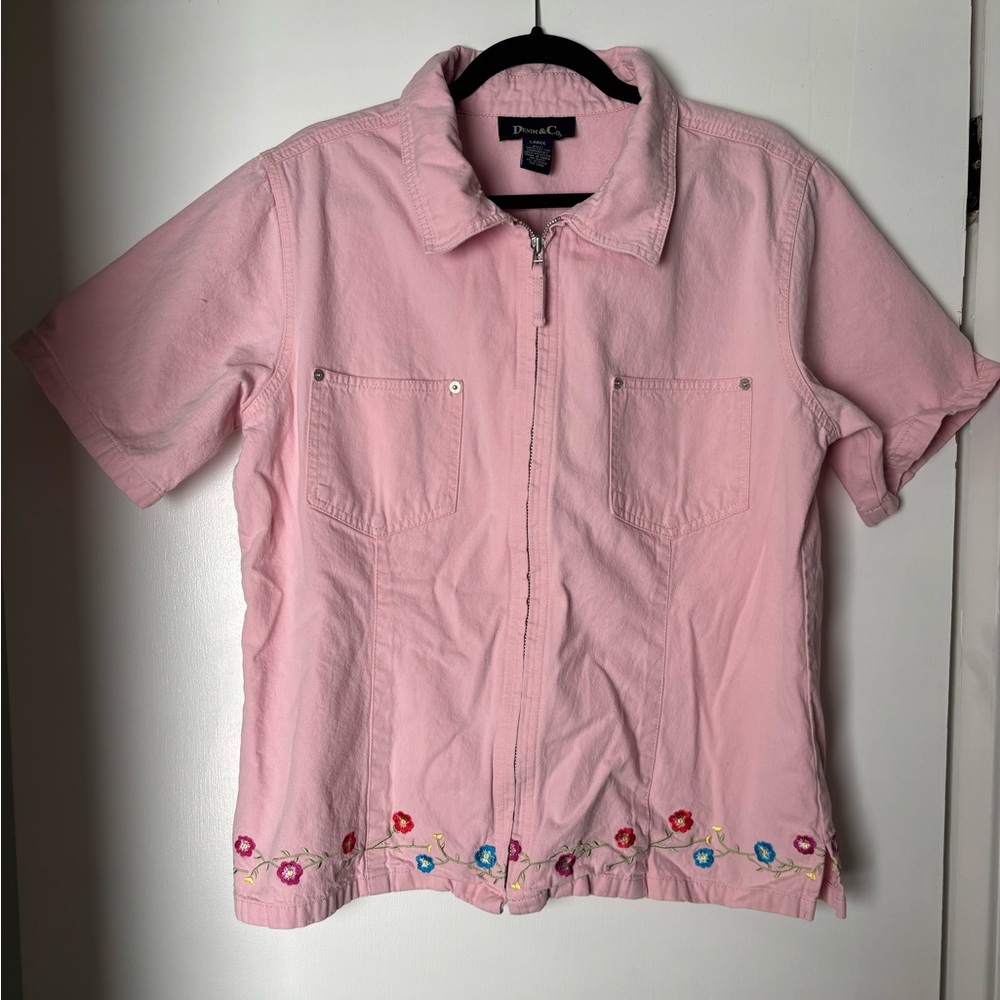 Pink Denim Short Sleeve Top